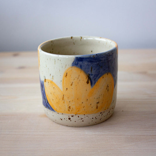 Floral cup / blue + orange